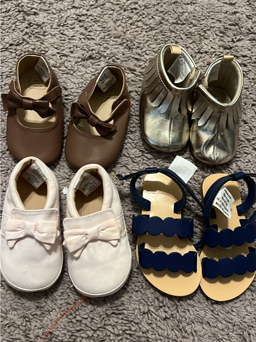 Janie and Jack baby girl Shoe Set in Brown, Pink, Silver & Navy